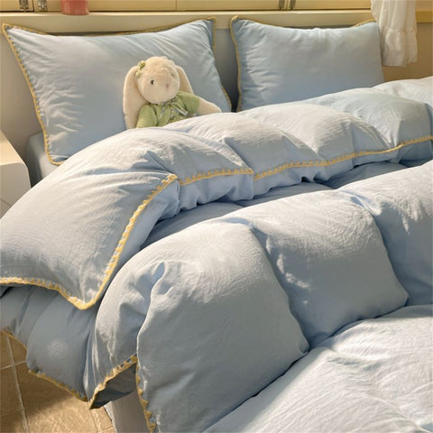 Sonicelife Ins Style Blue Color Bedding Sheet Nordic Solid Duvet Cover Set Hot Sale Home Luxury Bedding Set Bed Sheet Comfortable Bedspread