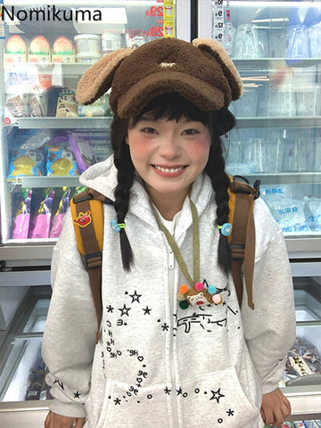 Sonicelife Anime Hoodies Jackets 2025 Women Clothes Hooded Cat Embroidery Sweatshirts Coat Y2k Tops Ropa Mujer Thick Casual Fashion Hoodie