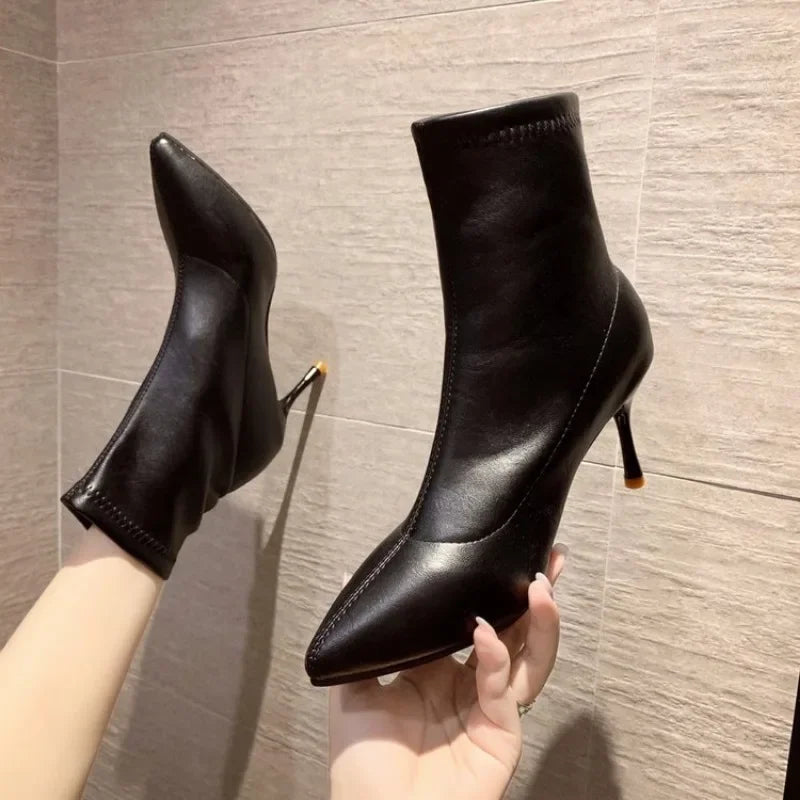 Sonicelife 2025  Summer black Women ankle boots Fashion ankle boots Casual high heels Contrast Paneled Cutout pu Muffin Platform boots