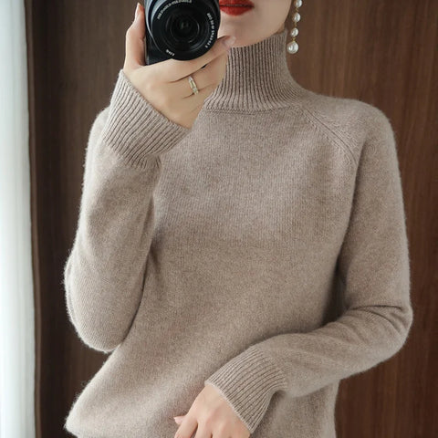 christmas outfit Sonicelife Autumn and Winter New Women's High-neck Cashmere Wool Sweater Loose Knit Pullover Women's Casual Warm Base Pullover Sweater