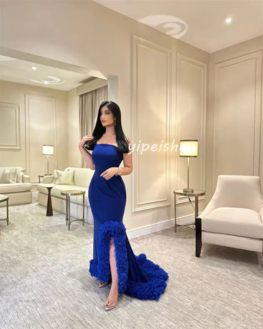 Sonicelife Customized Sexy Fashion Jersey Pleat Ruched Mermaid Strapless Long Dresses Bespoke Occasion Dresses High Quality Sizes Available (PRE-ORDER)