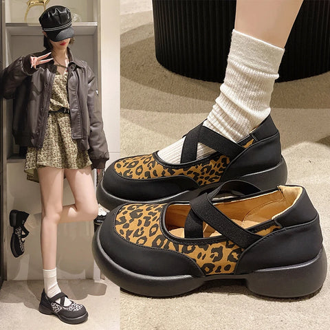 Sonicelife Leopard Women Platform Sandals Shallow Shoes Mary Jane Fashion Loafers 2024 Trend New Party Dress Cozy Lolita Zapatillas Mujer