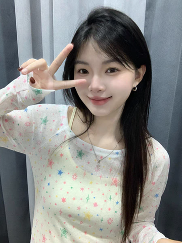 Sonicelife 2025 White Sweet Star Print T-shirt Women Harajuku Korean Y2k Tee 90s Aesthetic 2000s Fashion Vintage Slim Fashion Tops Clothes