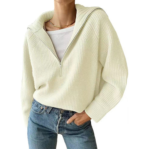 Black Friday Sonicelife Casual Knitted Zipper Lapel Sweaters Women Korean Loose Solid Pullover Sweater Female Autumn Chic Retro Street All-matching Tops