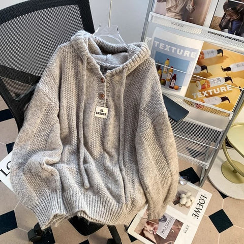 christmas outfit Sonicelife Autumn and winter hooded sweater women's Korean style loose 2025 lazy style new thickened drawstring sweater women clothing