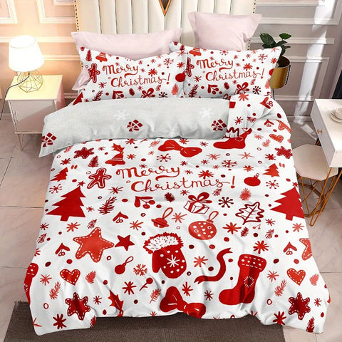 Sonicelife 3-Piece Christmas Theme Duvet Cover Set - Soft, Breathable, Comfortable Bedding with Vibrant Tree, Gingerbread Man, and Snowflak