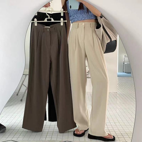 Sonicelife High Waist Women Suit Pants Fall Straight Office Ladies Korean Fashion Trousers Casual Button Loose Female Black Pants New