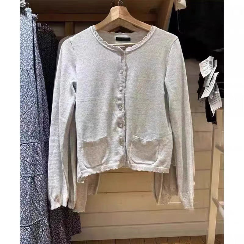 Sonicelife Gray Single Breasted Autumn Women Sweater Round Neck Solid Color Simpler Tops Woman Versatile Casual Knitting Pullovers New