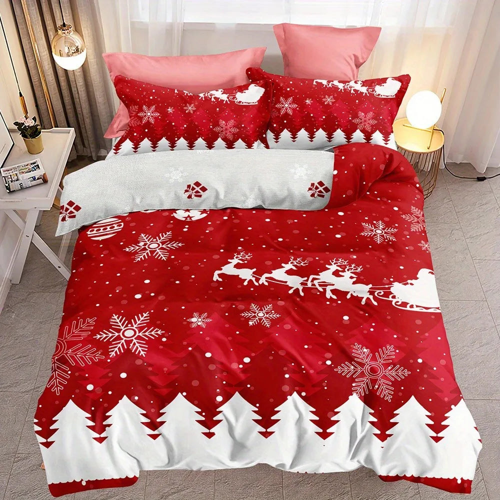 Sonicelife 3-Piece Christmas Theme Duvet Cover Set - Soft, Breathable, Comfortable Bedding with Vibrant Tree, Gingerbread Man, and Snowflak