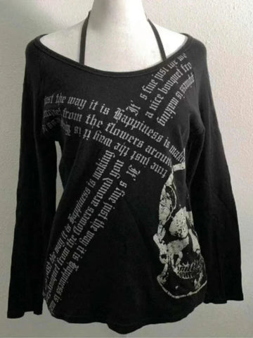 Sonicelife Vintage Gothic Streetwear T-shirt Woman Y2k Tops Harajuku Punk Japanese Tees O-neck Long Sleeve Camisetas Letter Print Tops New