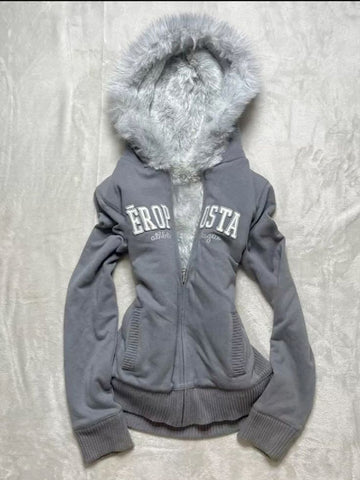 Sonicelife Plush lining solid color pattern Hoodie casual chic Y2K top rock fashion street retro grunge punk hip hop Harajuku couple Hoodie