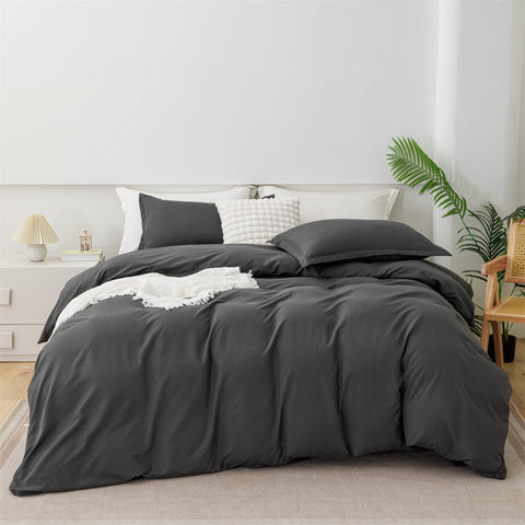 Sonicelife Nordic Solid Bedding Set Ins Style Grey Duvet Cover No Filler Pillowcase Flat Sheet Single Double King Size Bed Linens