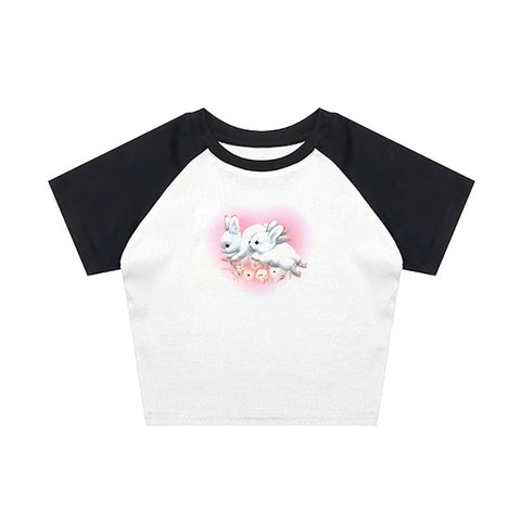 Sonicelife Y2K Summer Vintage Women Rabbit Streetwear Crop Tops Punk girlish letter Short Sleeve High Street Casual Harajuku Goth baby tee