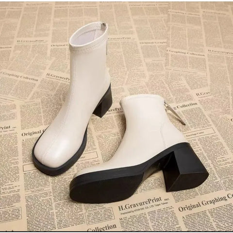 Sonicelife 2025  Fashion Spring and Autumn Women's Chunky Heel Short Boots Pu Material One-foot  Platform Boots Large Size