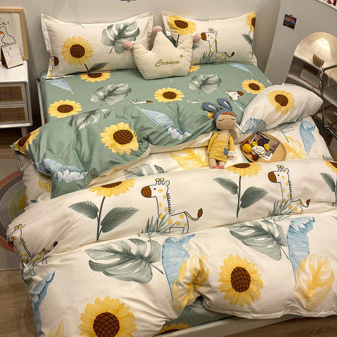 Sonicelife INS Blue And White Cow Stripe Cartoon Bedding Set Cute Animal Quilt Cover Soft High Quality Polyester Sheet Bedroom Decor
