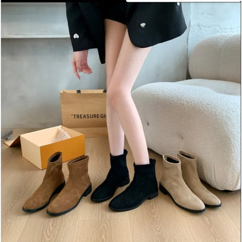 Sonicelife 2025 Vintage Women Slim Ankle Boots Fashion Elegant Square Toe Shoes Autumn High Heel  Short Booties