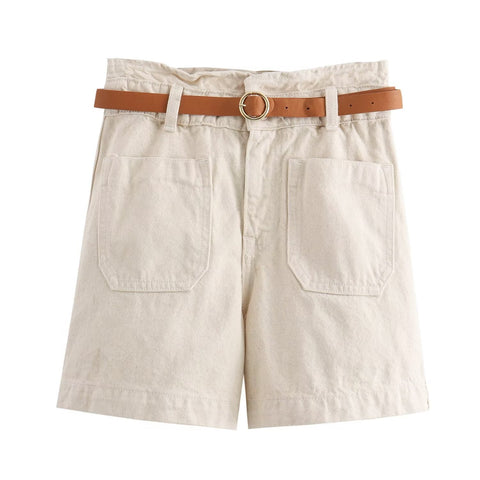 Sonicelife Women's Denim Shorts Loose and Comfortable Pocket Decoration High Waisted Straight Leg New
