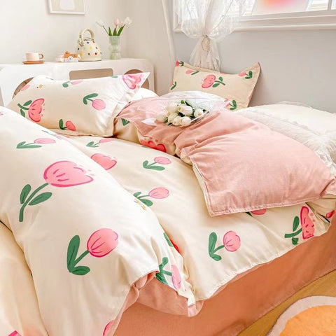 Sonicelife Ins Cream Cherry Bedding Set Cartooon Fruit Duvet Cover Polyester high quality Linen Bedroom Decor Home Textile For Girls Kids