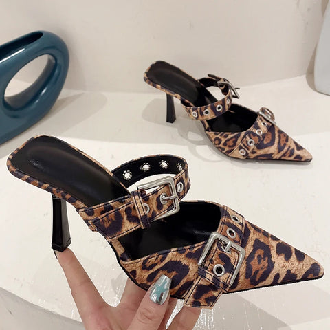 Sonicelife Silvery Female Pumps Luxury Leopard Footwear Ladies High Heels Slides Shoes Sandals Fashion  Thin  Slippers  2025