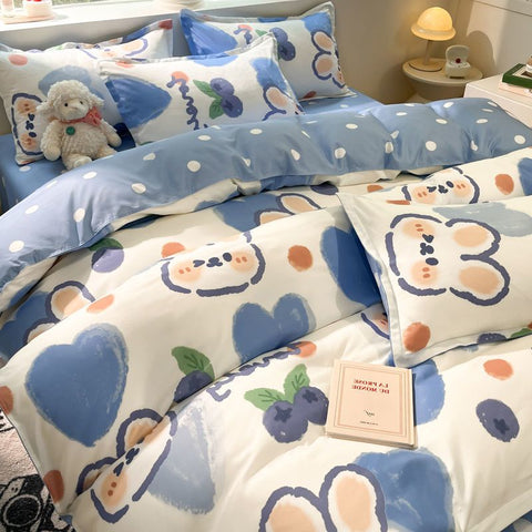 Sonicelife Spring Bedding Set Fashion Cartoon Kids Single Double Queen Size Flat Sheet Duvet Cover Pillowcase Bed Linens Home Textile