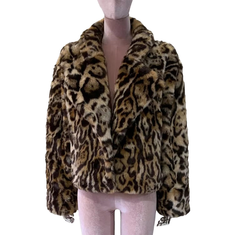 christmas outfit Sonicelife Spring Winter Short Thick Warm Colorful Leopard Print Faux Fur Coat Women Loose Luxury Fluffy Jacket Furry Cardigan