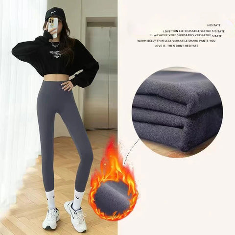 Sonicelife Women Warm Leggings Underwear Waist Pants Fleece Tight Thermal Trousers Casual Cashmere Pants For Women Autumn Winter