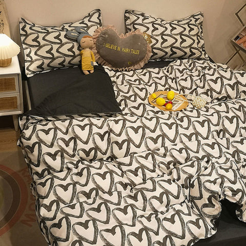 Sonicelife INS Blue And White Cow Stripe Cartoon Bedding Set Cute Animal Quilt Cover Soft High Quality Polyester Sheet Bedroom Decor