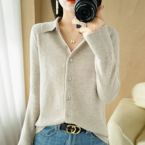 christmas outfit Sonicelife Spring/Autumn Cashmere Sweater Women's Cardigan Sweater Coat Shirt Collar Cashmere Cardigan