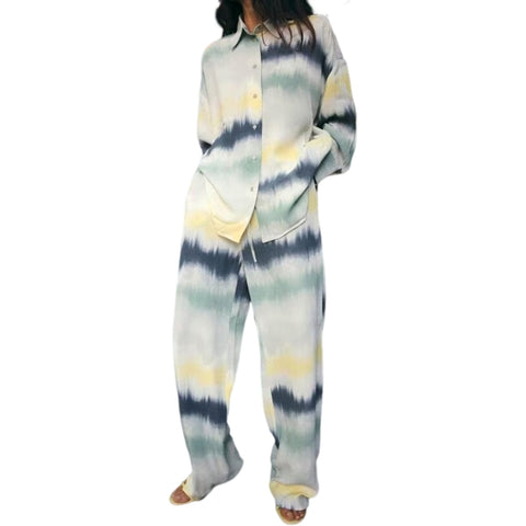 Sonicelife Women's Tie Dyed Printed Sagging Shirt Casual Versatile Elastic Waist Straight Leg Wide Leg Pants New