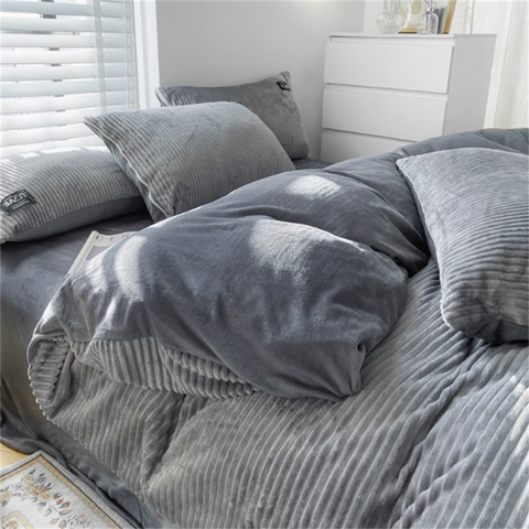 Sonicelife Milk Velvet Four-Piece Bedding Set Winter Coral Velvet Double-Sided Plush Quilt Cover Farai Velvet Winter Bedding Set
