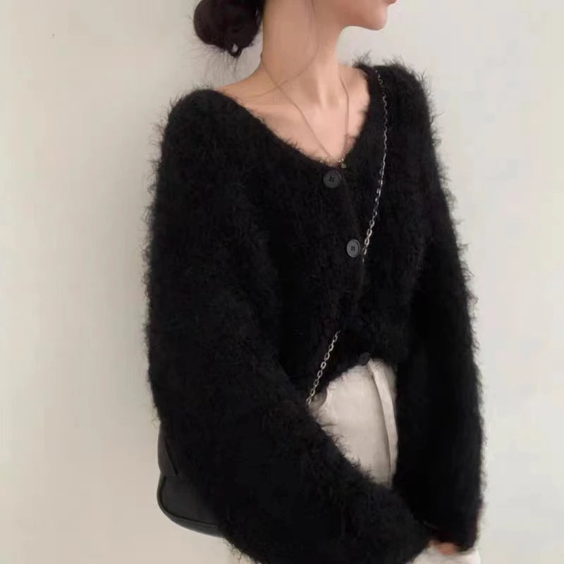 christmas outfit Sonicelife Korean V-neck Soft Mink Cashmere Cardigan Coat Women Long Sleeve Single Breasted Sweater Jacket Autumn Winter New Knitwear