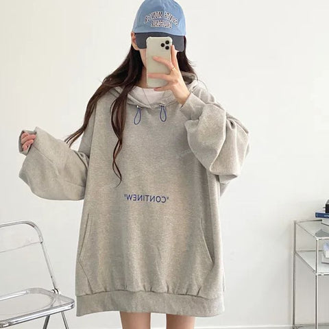 christmas outfit Sonicelife Sweatshirt women's solid color plus velvet design niche gray reprint 2025 spring and autumn new Korean version oversize hooded