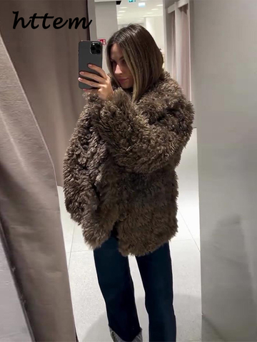 Sonicelife Vintage Women's Fluffy Fur Coat Loose Lapel Long Sleeve Female Furry Jacket 2024 Autumn Winter Lady Street Solid Thicken Outwear