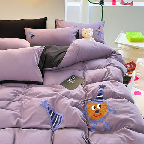 Sonicelife Ins Purple Potato Cake Bedding Set Towel Embroidery Duvet Cover Queen Twin Full Size Bed Flat Sheet Quilt Cover Pillowcases