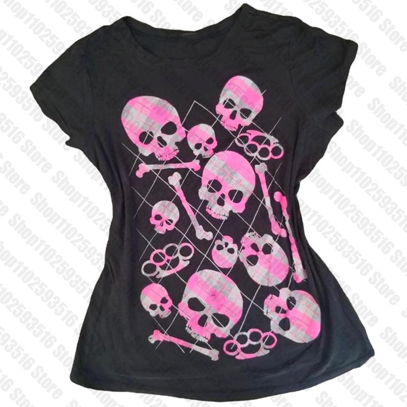 Sonicelife Y2k Tops Women 2025 Anime skeleton Girl Crop Top Women Goth Grunge Clothes Baby Tees Y2k skull Women's T-shirts Clothing Female