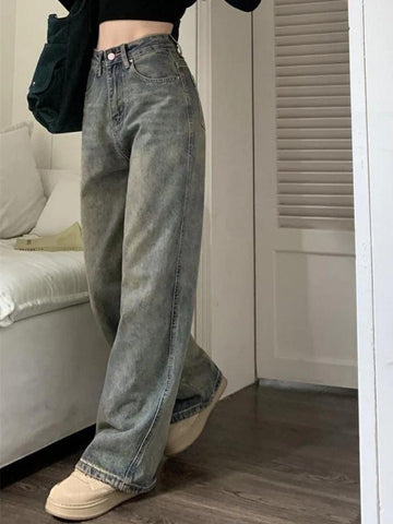 Sonicelife-Washed Distressed High Rise Boyfriend Jeans