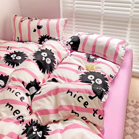 Sonicelife Cute Rabbit Bedding Set No Filling Pink Blue Boys Girls Favorite Single Double Duvet Cover Flat Sheet Pillowcase Kit New 2024