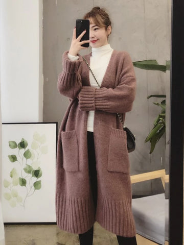 christmas outfit Sonicelife Autumn Winter Knitted Cardigan Women Sweater Jacket 2025 Elegant Vintage Loose Long Outerwear Maxi Y2k Sweater Coat Soft Jacket