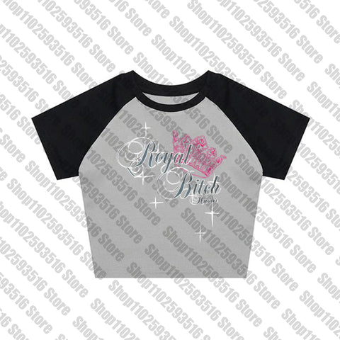 Sonicelife Y2k skull letter Graphic baby Tees Streetwear Short Sleeve Crop Tops Aesthetic Harajuku Top Cute T Shirt Sweet Girl tshirt emo