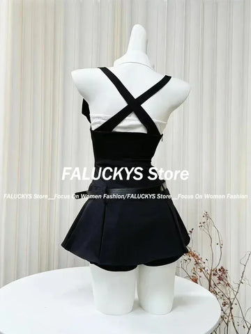Sonicelife Preppy Style 2 Piece Dress Set Women Sweet Sleeveless Hot Crop Tops + Backless Mini Dress Korean Fashion Suit Summer 2025 New