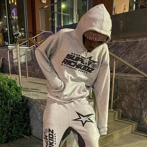 Sonicelife Harajuku y2k tops Men Tracksuit Hooded Pullover + Sweatpants Sports Suit woman Casual High Street Sportswear 90s Streetwear Sets