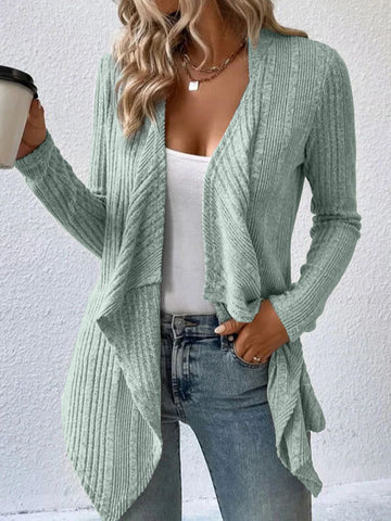 christmas outfit Sonicelife Long Sleeves Loose Solid Color Collarless Cardigan Tops