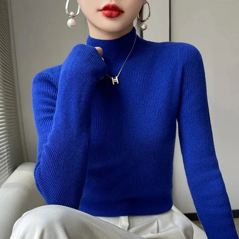 Sonicelife Solid Sweater Women Half Turtleneck Knitted Pullovers Harajuku Korean Thick Knitwear Autumn Winter Fashion Slim Jumpers