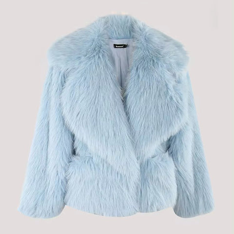 christmas outfit Sonicelife Winter Short Oversized Hairy Soft Thick Warm Black Faux Fur Coat Women Loose Luxury Blue White Pink Fluffy Jacket