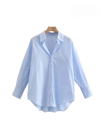 Sonicelife Women Fashion Office Wear Loose Poplin Solid Shirts Vintage Long Sleeve Button-up Casual Female Blouses Blusas Chic Tops