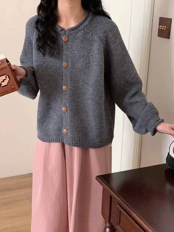 Sonicelife Women Vintage Sweet Cardigan Sweaters Japan Loose O Neck Single Breasted Knitted Coat Fall Casual Retro Female Solid Tops