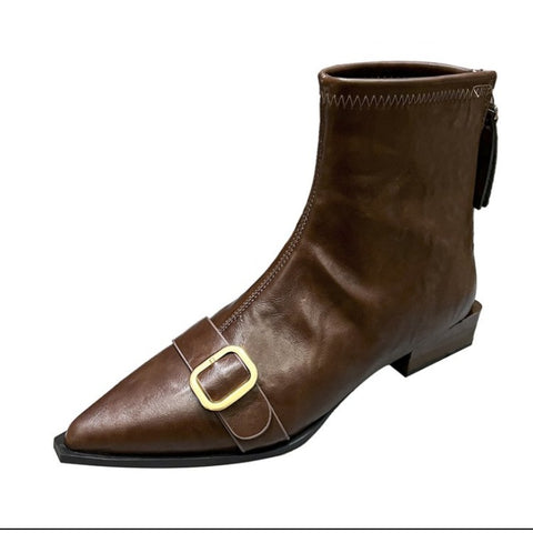 Sonicelife Footwear Black Short Shoes for Women Elegant with Low Heels Booties Work Female Ankle Boots Pointed Toe Designer Luxury Autumn