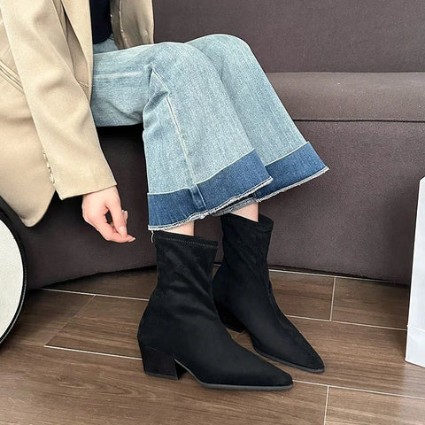 Sonicelife Back Zipper Design Shoes for Women 2025  Autumn Winter New Style Fashionable Pointed Toe Women's Modern Boots Plus Size 35-42