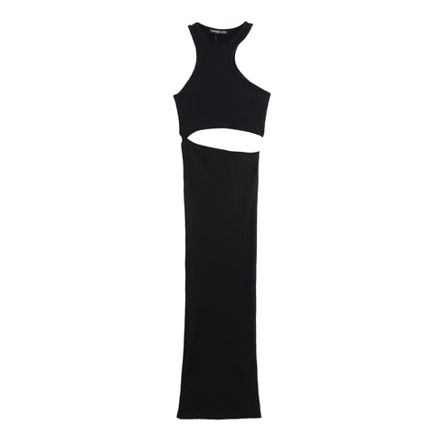 Sonicelife Women's Off-Shoulder Dress Ribbed Waist Opening Hollow Design Fashion Sexy Commuter Temperament Casual Little Black Dress New