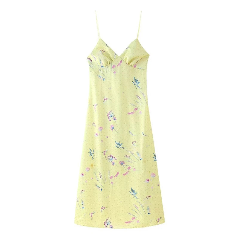 Sonicelife Sexy Print Sling Long Dress Women Slim V-neck Sleeveless Backless Female Dresses 2024 Summer Elegant Lady Vacation Floral Robes